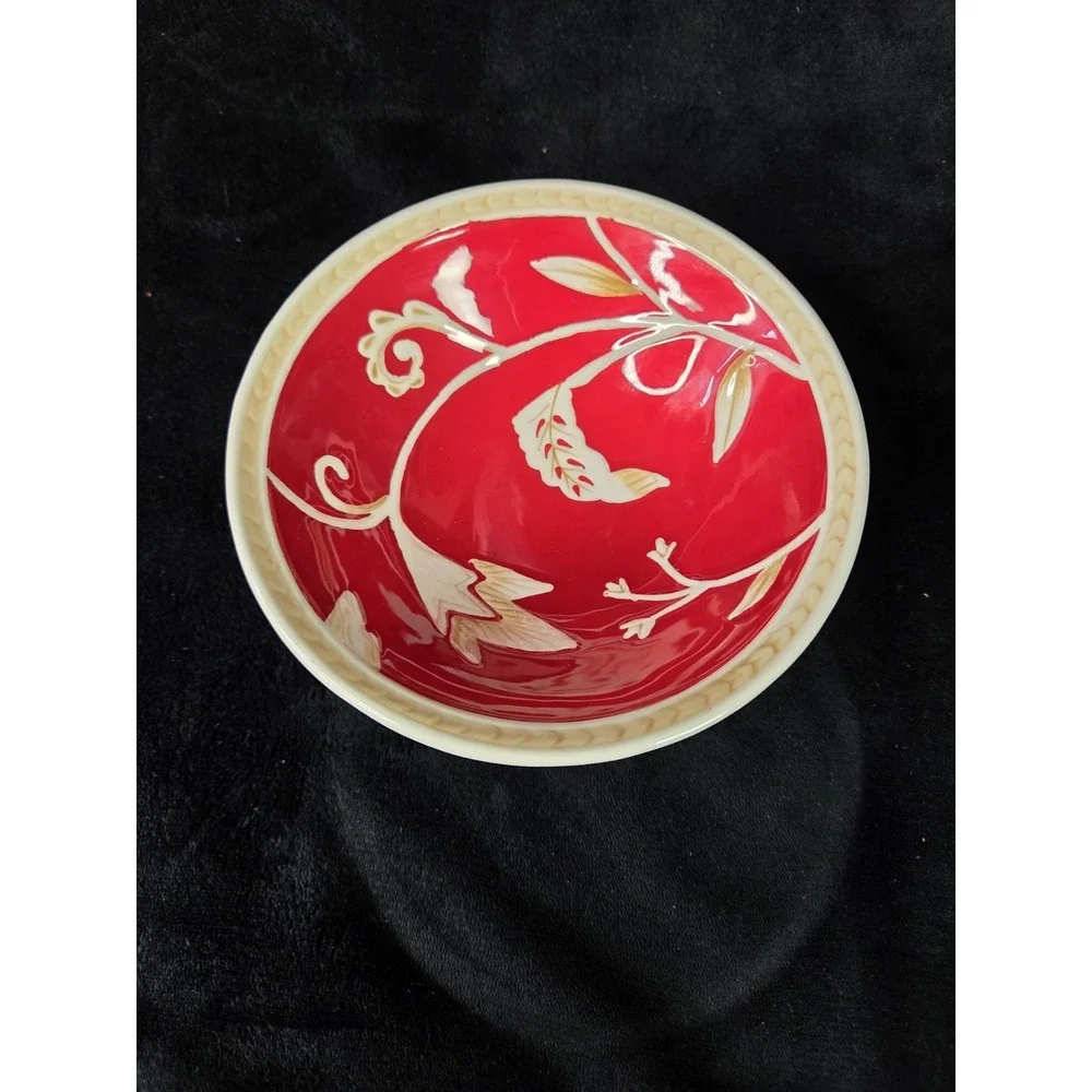 Fitz & Floyd Town And Country Collection Lot Footed Bowl Plate Cereal Bowl Red